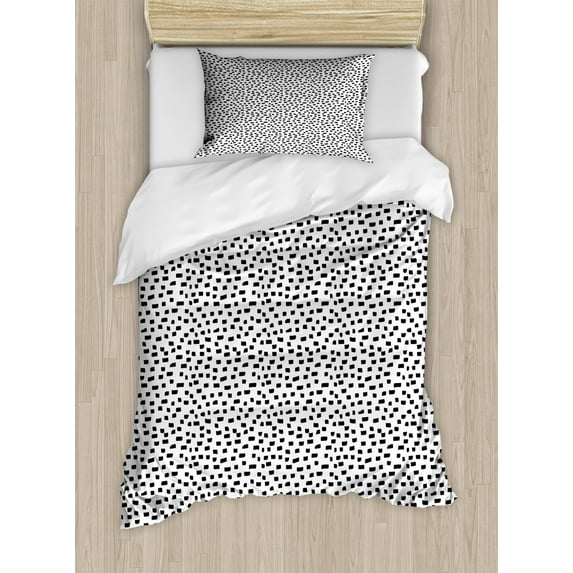 Black and White Duvet Cover Set Twin Size, Monochrome Abstract Sketch with Geometric Shapes Contemporary Design, Decorative 2 Piece Bedding Set with 1 Pillow Sham, Black and White, by Ambesonne