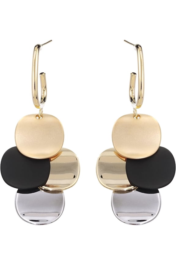 Black White Earrings for Women Teen Gifts Gold Plated Dangle Drop Fashion Geometric Statement Jewelry