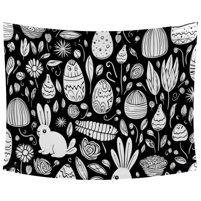 Black White Easter Eggs D Tapestry Wall Hanging for Bedroom Home Decor