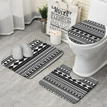 Black White Ethnic Pattern Bathroom Rugs Sets 3 Piece,Toilet Cover Set,Absorbent Non Slip Bathroom Mats Sets with U-Shaped Contour Rug Toilet Rug Set