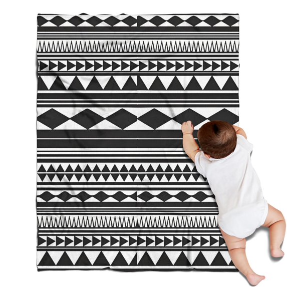 Black White Ethnic Pattern Blanket,Comfortable Soft Flannel Throw Blanket,All Season,Warm Lightweight Blankets for Sofa Bed Couch Living Room Chair,30"x40"