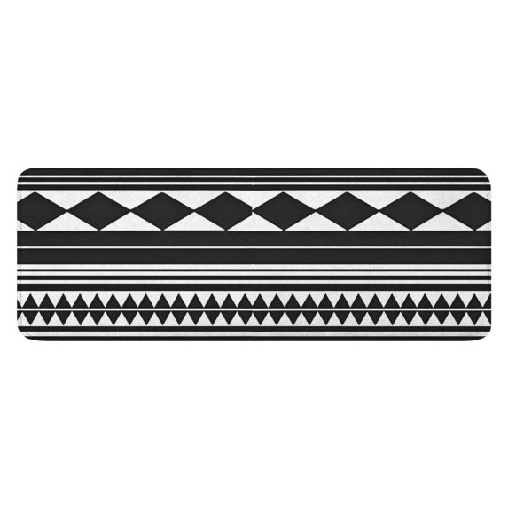 Black White Ethnic Pattern Kitchen Rug Mat,Kitchen Runner Rugs Non Skid Washable,Decorative Kitchen Floor Mats for Kitchen,Sink,Laundry,17"x47.2"
