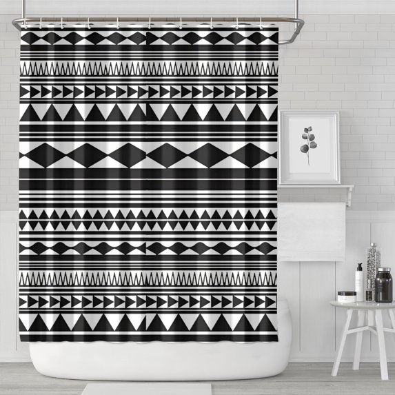 Black White Ethnic Pattern Shower Curtain 72"x84" ,Bathroom Decorative Shower Curtains Set with 12 Hooks,Modern Waterproof Washable Shower Curtain