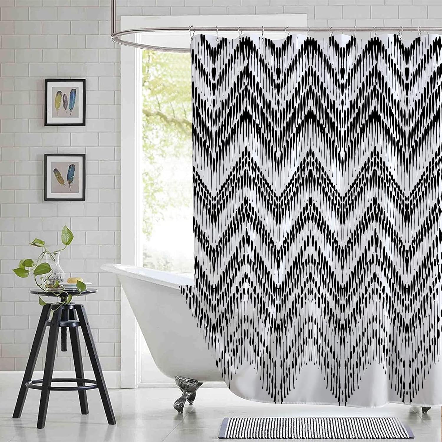 Black White Extra Long Shower Curtain 72x84in,Boho Geometry Fabric ...
