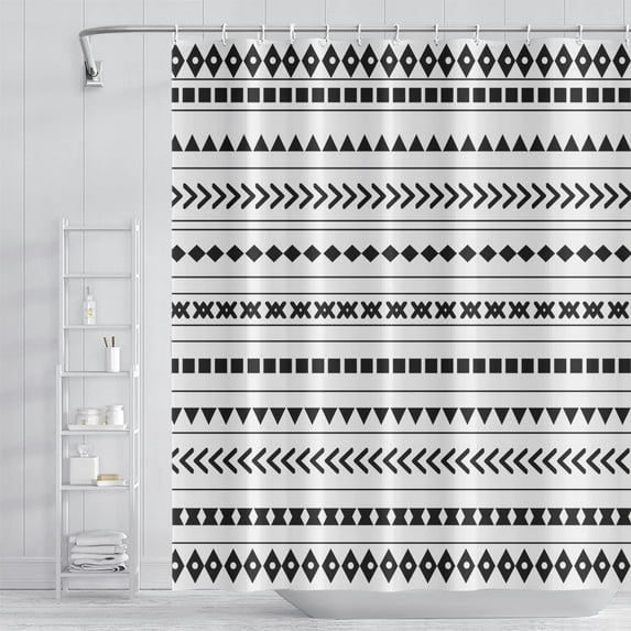 Black and White Fabric Bathroom Shower Curtain Boho Abstract Geometric Pattern Waterproof Polyester Shower Curtains for Modern Minimalist Artistic Aesthetic Home Decorative, 36x72 Inch