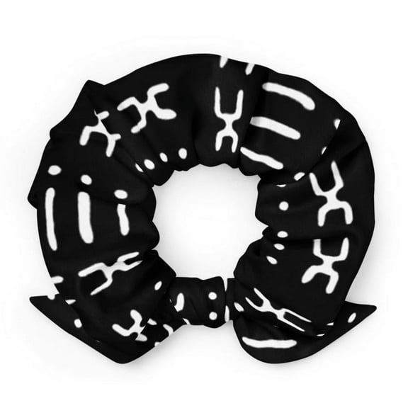 Black White Fabric Hair Scrunchie Stretch Fabric African Boho Pattern Hair Accessory Reflektion Design