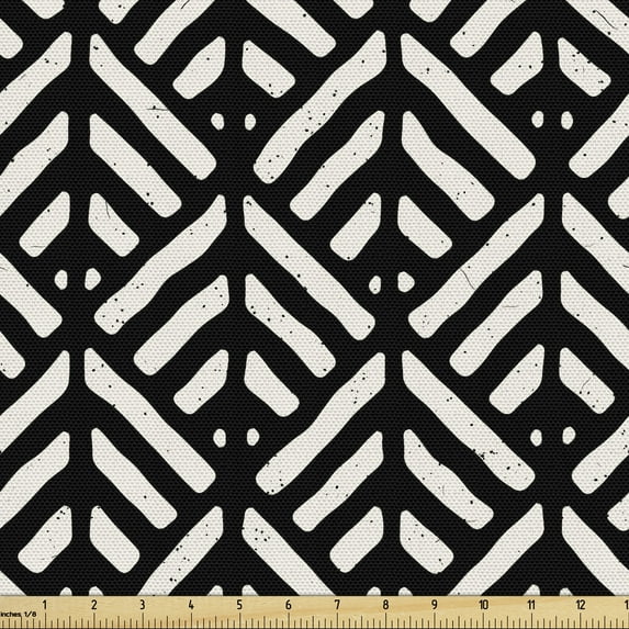 Black White Fabric by the Yard, Abstract Hand-drawn Lines Retro Style with Grunge Effect Geometric Design, Decorative Upholstery Fabric for Sofas Home Accents, 2 Yards, Black White by Ambesonne