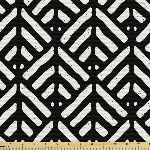 Ambesonne Black and White Fabric by the Yard Upholstery, Retro Grunge Lines, 5 Yards, Black White