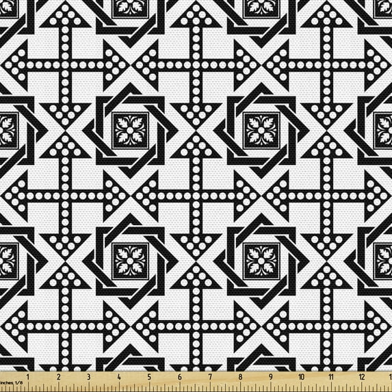 Ambesonne Black and White Fabric by the Yard Upholstery, Celtic Star, 1 Yard, Black White