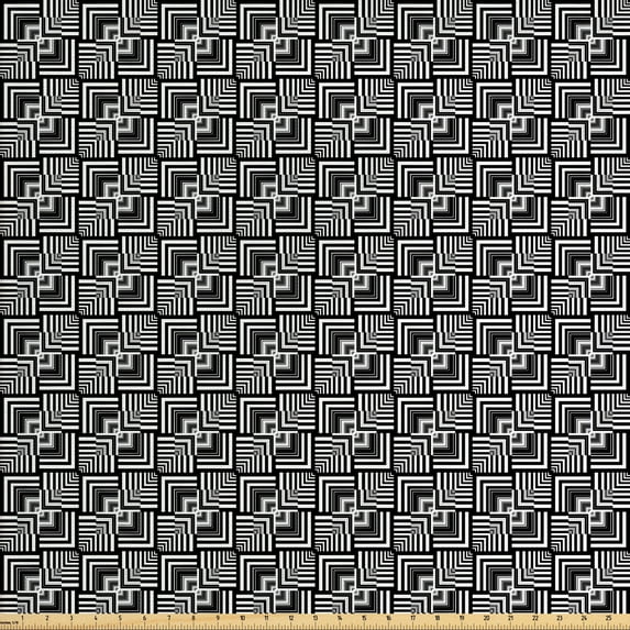 Ambesonne Black and White Fabric by the Yard Upholstery, Geometric Art, 10 Yards, Black White