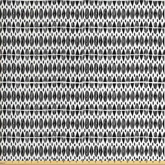 Ambesonne Black and White Fabric by the Yard Upholstery, Oval Shapes, 10 Yards, Black White