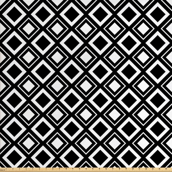 Black and White Fabric by the Yard, Monochrome Background with Square Shapes Diagonal Pattern Modern Geometric, Upholstery Fabric for Dining Chairs Home Decor Accents, Black White by Ambesonne