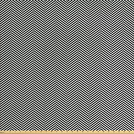 Ambesonne Black and White Fabric by the Yard Upholstery, Classic Zigzags, 2 Yards, Black White