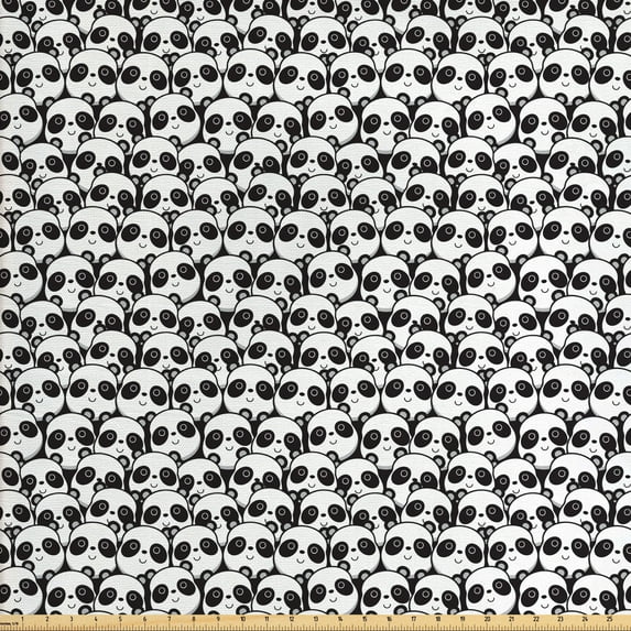 Ambesonne Black and White Fabric by the Yard Upholstery, Chinese Bears, 5 Yards, Black White