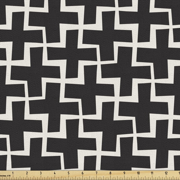 Ambesonne Black and White Fabric by the Yard Upholstery, Plus Sign Geometric, 10 Yards, Black White