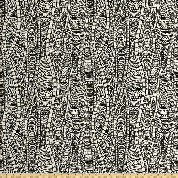 Black and White Fabric by the Yard, Rich Etnic Ornament with Motifs Zentangle Vintage, Decorative Upholstery Fabric for Sofas and Home Accents, Black White by Ambesonne
