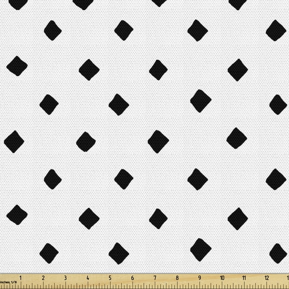 Ambesonne Black and White Fabric by the Yard Upholstery, Rhombus Mosaic, 5 Yards, Black and White