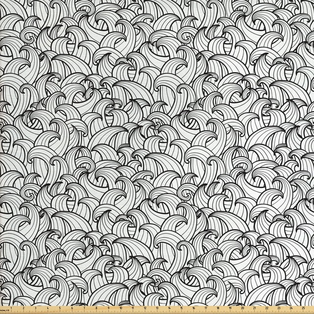 Ambesonne Black and White Fabric by the Yard Upholstery, Sea Storm