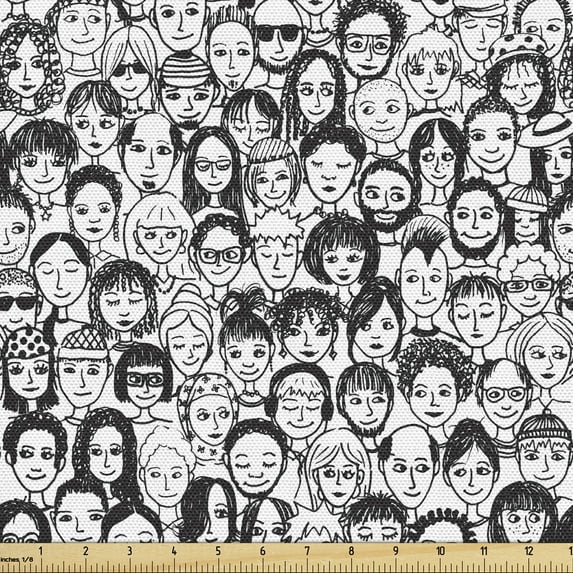 Ambesonne Black and White Fabric by the Yard Upholstery, People Portrait, 1 Yard, Black White