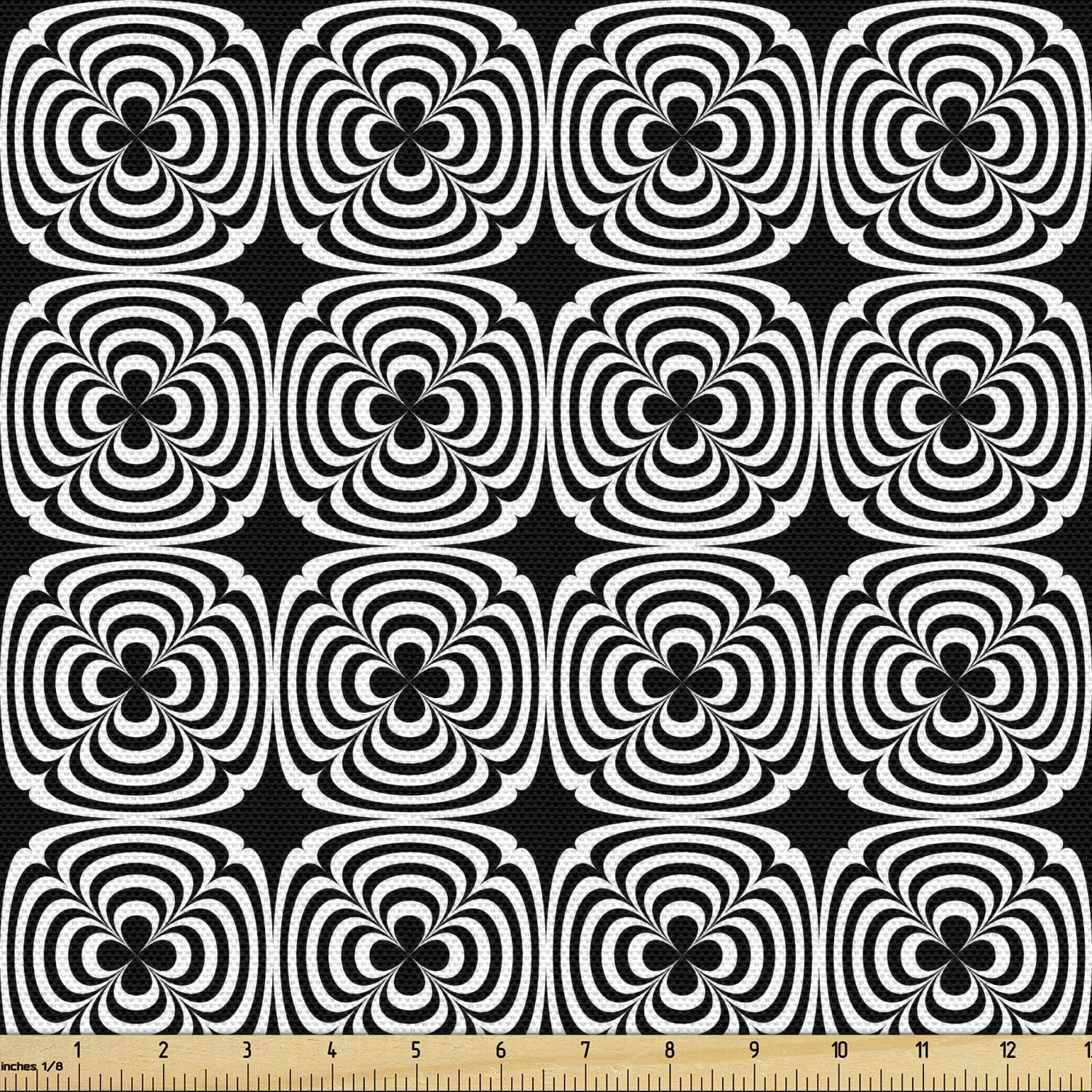 Ambesonne Black and White Fabric by the Yard Upholstery, Curved Half ...