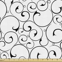 Ambesonne Black and White Fabric by the Yard Upholstery, Vintage Curlicues, 5 Yards, Black and White