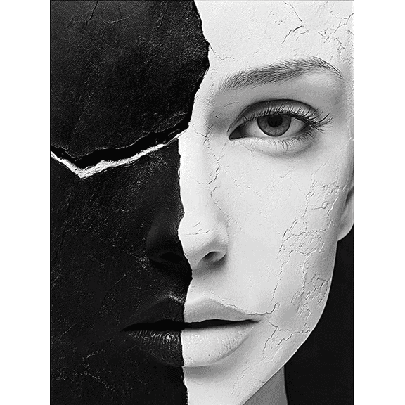 Black and White Face Decorative Painting/Canvas Art Suitable for Decorating Living Room Bedroom Officeand Apartment Modern Abstract Portrait Wall Art.