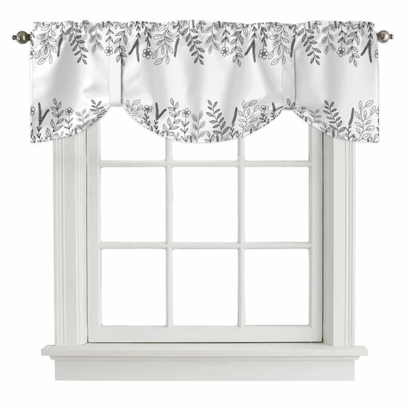 Black White Fall Tie Up Valance Curtains for Windows, Kitchen Curtains Window Treatments, Thanksgiving Summer Botanical Eucalyptus Leaves Short Window Valances for Bedroom Bathroom Cafe 54"x18"