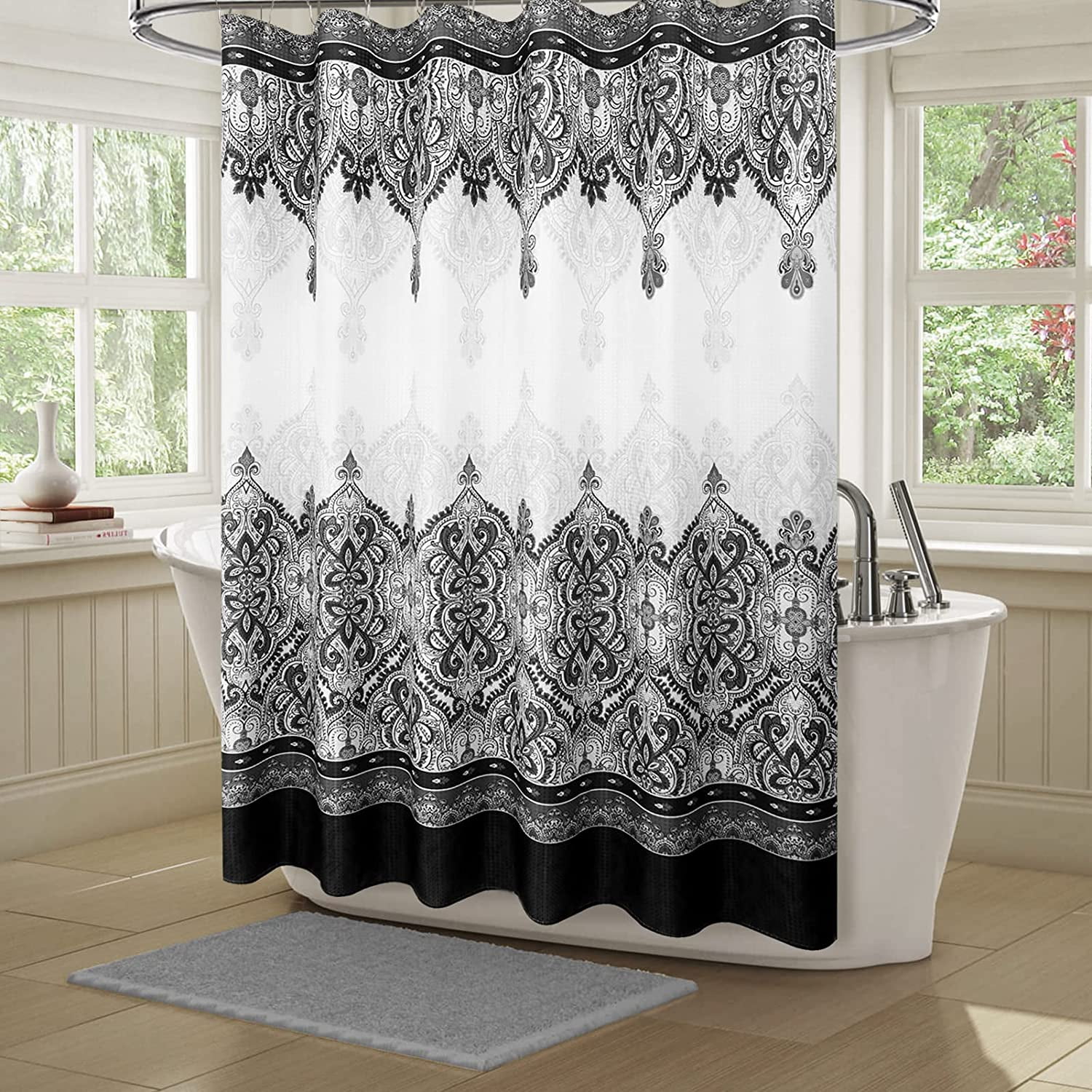 Black and White Farmhouse Shower Curtain Set with Hooks Black Moroccan ...