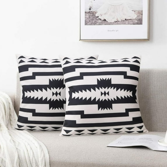Black and White Farmhouse Throw Pillow Covers Set of 2 18x18 Inch Linen Decorative Pillow Case for Sofa Couch Chair Bedroom Modern Decor Classic and Refined