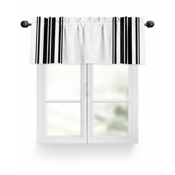 Black White Farmhouses Stripes Kitchen Valances for Windows Modern Minimalist Valance Curtains for Kitchen /Living Room/Bedroom/ Bathroom Decor, 54"x18 " ,Rod Pocket 1 Panel,