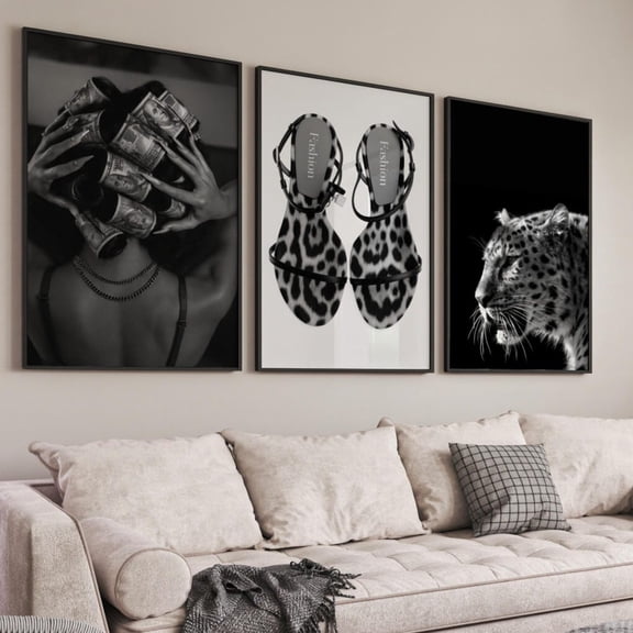Black White Fashion Leopard Cheetah Heels Glam Wall Art Print Set 3 Unframed Paper Print 12x18