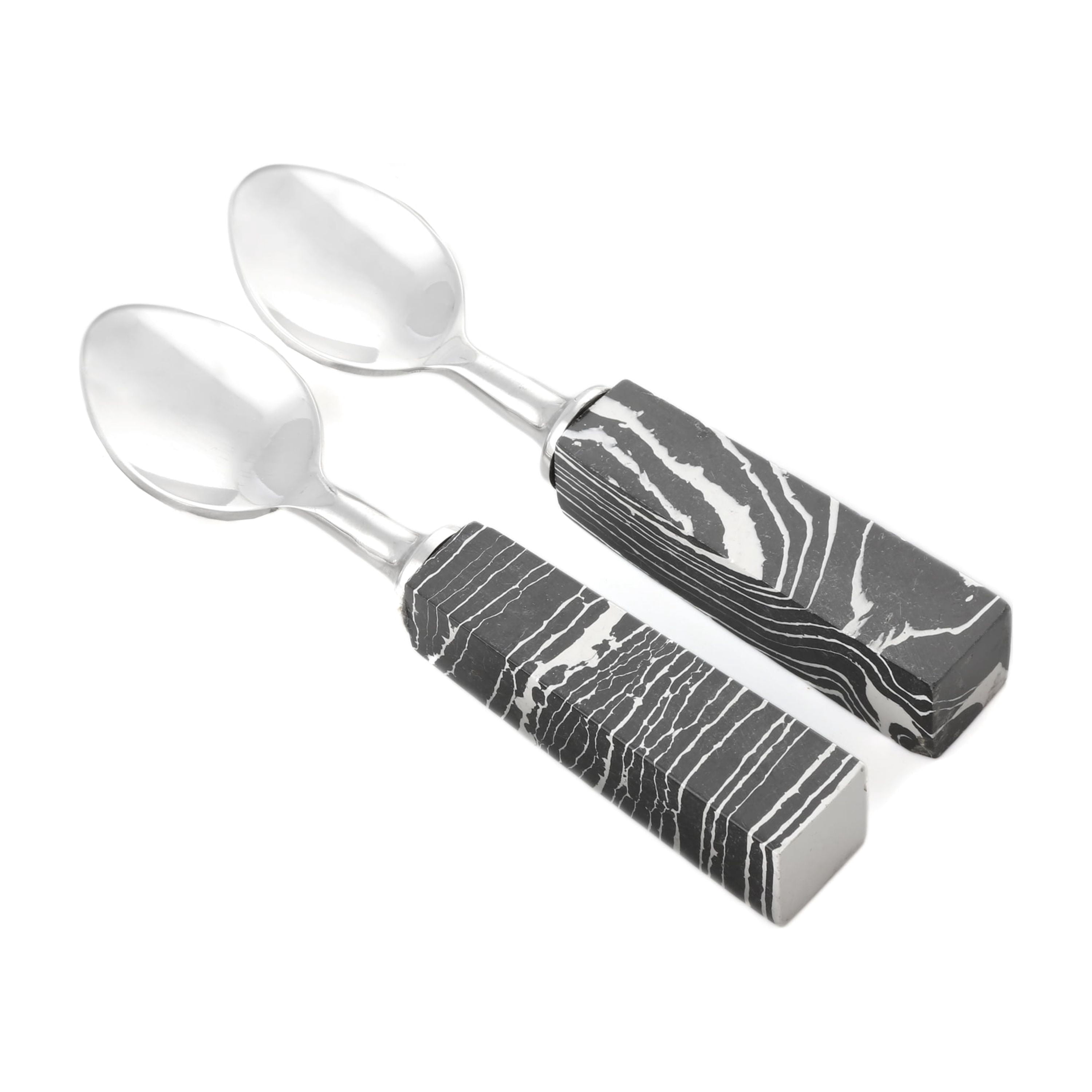 Black & White Faux Marble Handle Demi Spoons S/2