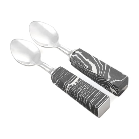 Black & White Faux Marble Handle Demi Spoons S/2