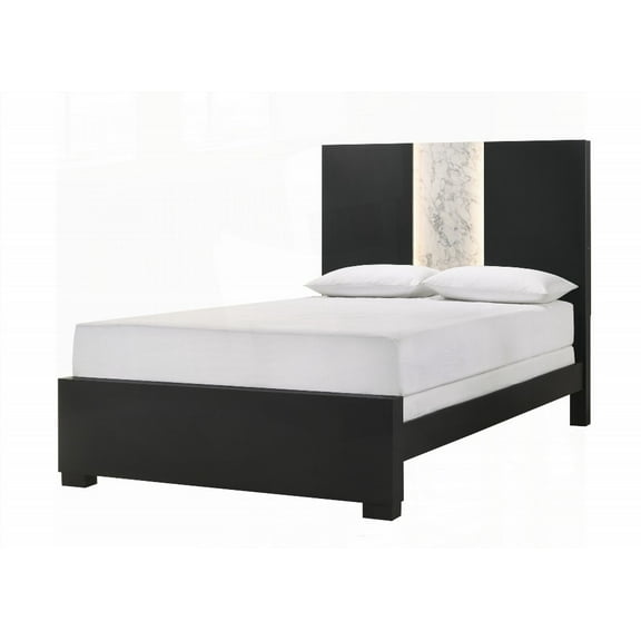 Black White Finished Queen Panel Bed with LED Headboard