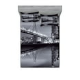thumbnail image 1 of Black White Fitted Sheet & Pillow Sham Set, San Francisco Urban Bridge Metropolis Panorama View with Skyscrapers Print, Decorative Printed 6 Piece Bedding Decor Set, Calking, Dark Green, by Ambesonne, 1 of 3
