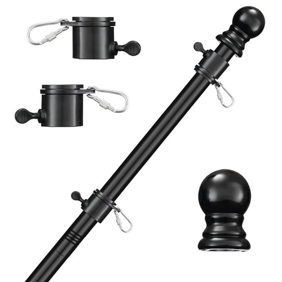 Black Flag Pole 6ft, Heavy Duty Metal Tangle Free Flagpole for Outside, Outdoor, Porch