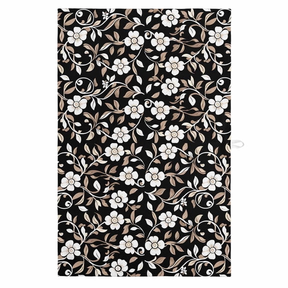 Black White Floral 1 Pack Kitchen Towel, Water Absorbent Dish Towel, Farmhouse Vintage Botanical Leaves Decorative Hand Towels - Quick Drying Cloth for Cooking Baking, 18x28 Inch