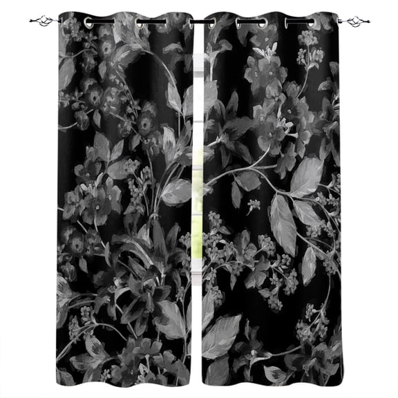 Black and White Floral Blackout Curtains 45 Inches Long, Modern Oil Painting Abstract Art Thermal Insulated Black Out Curtains, Small Darkening Window Curtain Drapes for Cafe Bedroom 42"x45" 2 Panels