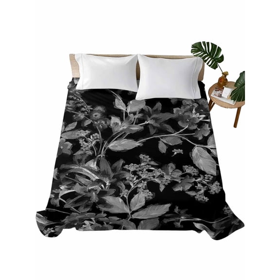 Black and White Floral Flat Sheets Only Full Size, Soft Breathable Bed Top Sheets for Mattress, Modern Oil Painting Abstract Art Luxury Bedding Flat Sheets for Home Hotel Bedroom Bed Protection