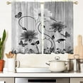 thumbnail image 1 of Black and White Floral Flower Window Curtains for Kitchen Abstract Gray Grey Leaf Small Short Home Living Room Bedroom Bathroom Drapes Treatment Tiers Fabric 1 Pair, 27.5" W x 45" L, Pretty, 1 of 6