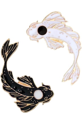 Black White Floral Koi Fish Enamel Pins 2PCS, Decorative Brooch Set for Jackets Bags AccessoriesClothes Bags Jackets Hat Jewelry Accessories Gift