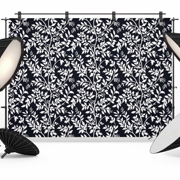 Black White Floral Leaves Backdrop for Photography, Leaf Branch Plant Photo Backdrop Portrait Background Party Banner Photo Backgrounds for Studio Booth Props, 7x5ft