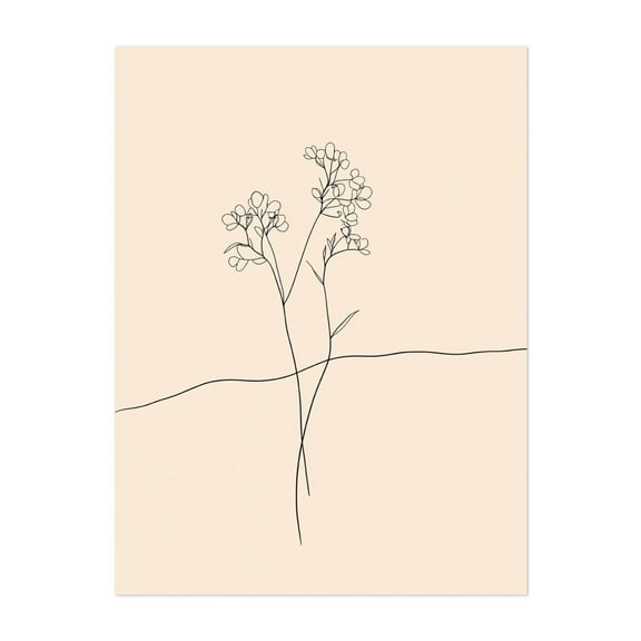 Black and White Floral Line Drawing - Line Drawing Line Art Minimalist Floral Botanical Modern Art Abstract Nature Unframed Wall Art Print 5 x 7 inches