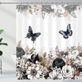 thumbnail image 1 of Black White Floral Shower Curtain Flower Butterfly Shower Curtains with Metal Hooks Vintage Rustic Dark Floral Leaf Plant Bathroom Curtain 72×72 Inch Waterproof Fabric Bath Curtain for Bathroom Decor, 1 of 6