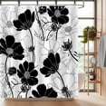 thumbnail image 1 of Black and White Floral Shower Curtains, Garden Flowers Aesthetic Bathroom Decor Shower Curtain Sets, Waterproof Polyester Fabric Bath Curtain with Hooks 72" x 72", 1 of 6