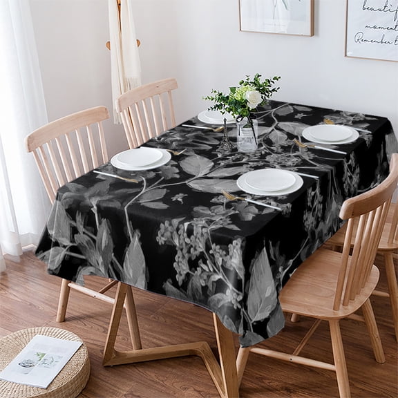 Black and White Floral Tablecloth Rectangle Table Cloth 52x70 , Waterproof Tablecloth Outdoor Table Cloth, Modern Oil Painting Abstract Art Washable Table Cover for Kitchen Dining Party
