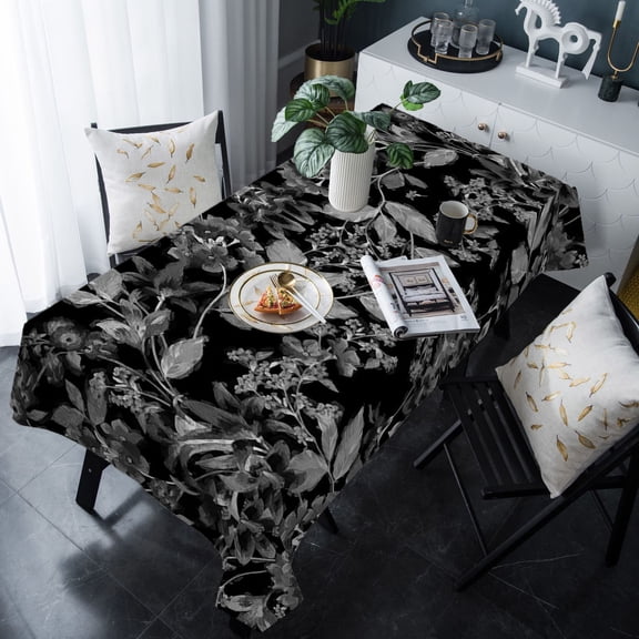 Black and White Floral Tablecloth Rectangle Table Cloth 60x120 , Waterproof Tablecloth Outdoor Table Cloth, Modern Oil Painting Abstract Art Washable Table Cover for Kitchen Dining Party