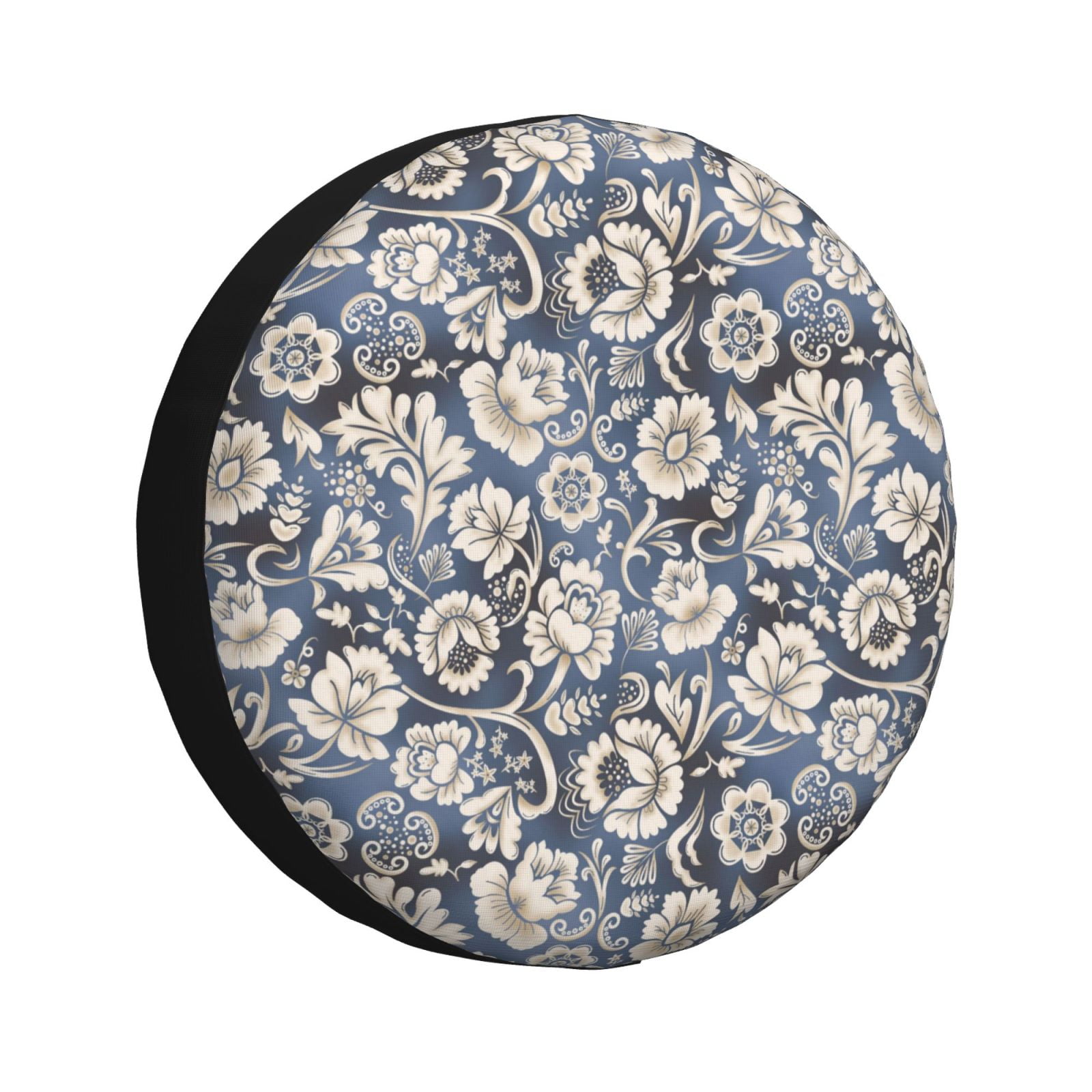 Black White Flower Paisley Spare Tire Cover for Trailer Camper RV Truck