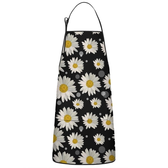 Black White Flower Pattern Apron-Garden Aprons for Women with Pockets-Cotton Linen Waterproof Kitchen Cooking Gardening Aprons Adjustable for Kitchen,Cooking,BBQ and Salon 33x27 Inch