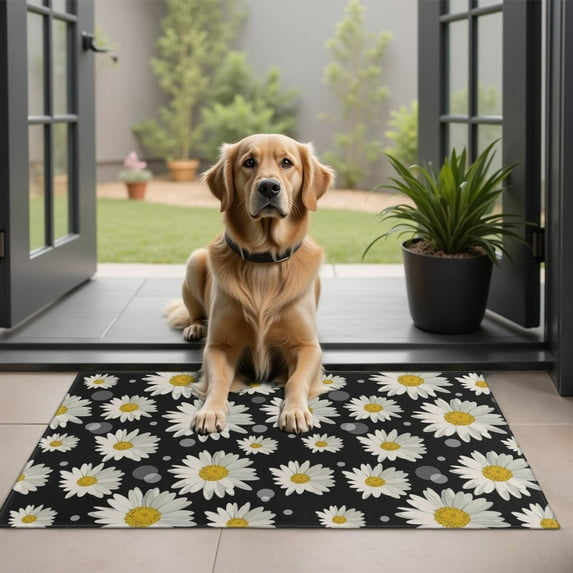 Black White Flower Pattern Door Rugs,Washable Non Slip Door Mats Indoor,Decorative Door Mats,Entry Mat Indoor for Entrance,Bedroom,Kitchen,Bathroom,20"x32"